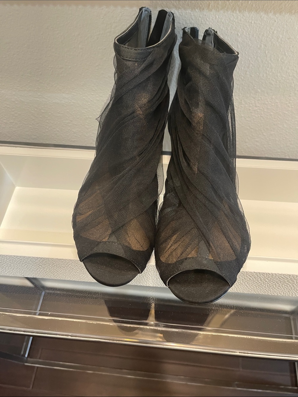 J.Renee Black Sheer Peep-Toe Ankle Boots